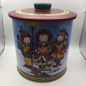 Santa's Workbench Round Canister Lid Holiday Kitchen Decor Cookie Candy Carol 6"